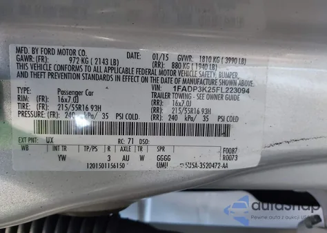 2015 Ford Focus Se from USA, damaged, VIN 1FADP3K25FL223094